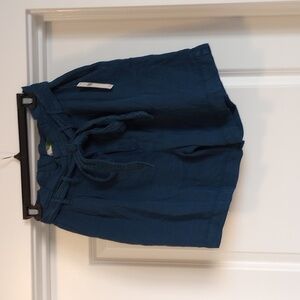 Anthropologie Womens Paperbag Shorts Sz 4 Marine Blue Tie Pockets High Rise Cozy